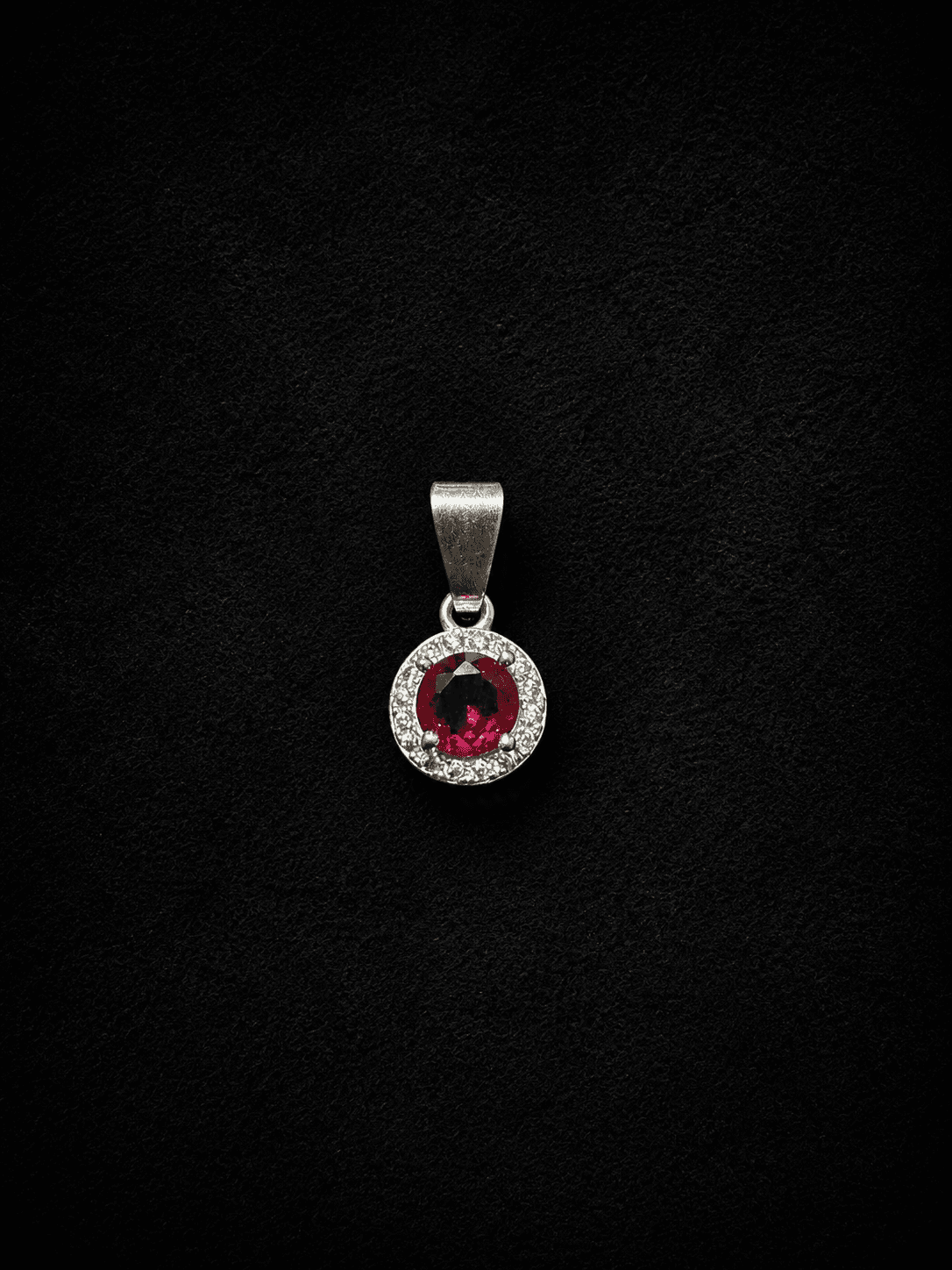 Colgante redondo con piedra roja plata italiana ley 925