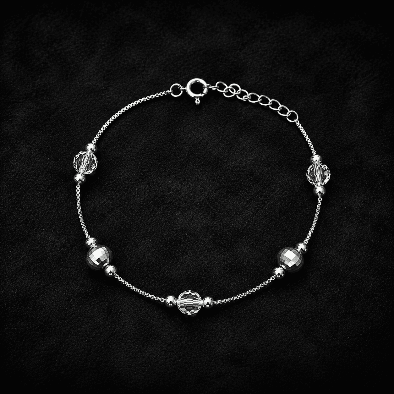 Pulsera de cuentas cachetadas plata italiana ley 925