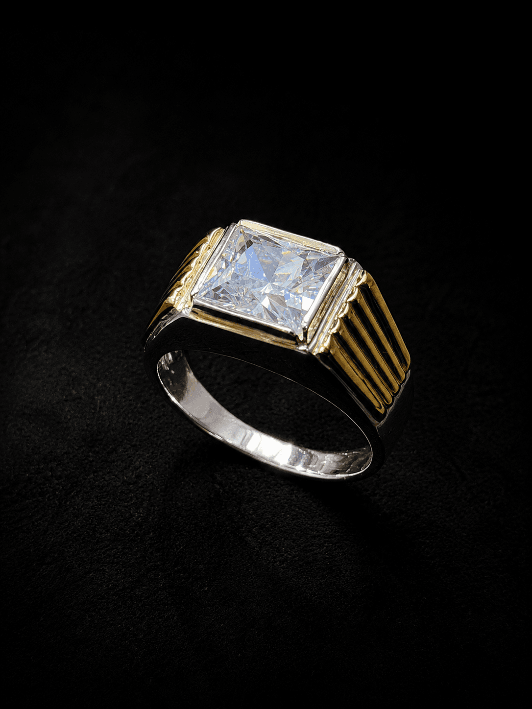 Anillo statement facetado en oro plata italiana ley 925